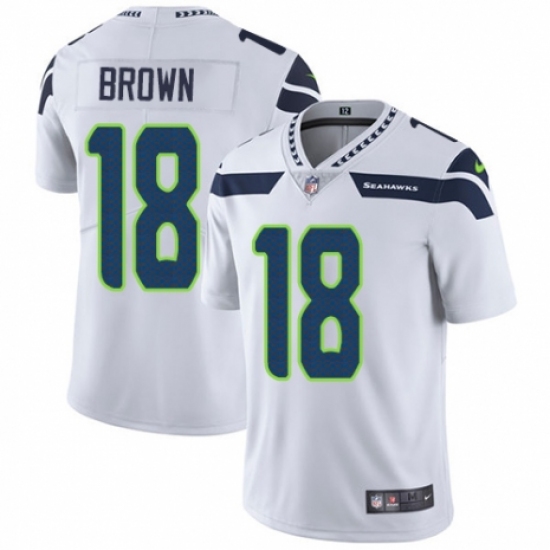 Men's Nike Seattle Seahawks #18 Jaron Brown White Vapor Untouchable Limited Player NFL Jersey - Ujersey