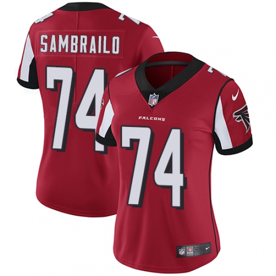 Women's Nike Atlanta Falcons #74 Ty Sambrailo Red Team Color Vapor Untouchable Limited Player NFL Jersey - Ujersey