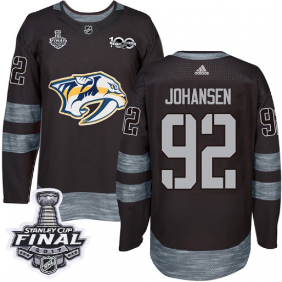 Men's Adidas Nashville Predators #92 Ryan Johansen Premier Black 1917-2017 100th Anniversary 2017 Stanley Cup Final NHL Jersey - Ujersey