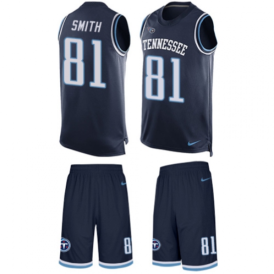 Men's Nike Tennessee Titans #81 Jonnu Smith Limited Navy Blue Tank Top Suit NFL Jersey - Ujersey
