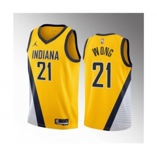 Men's Indiana Pacers #21 Isaiah Wong Yellow 2023 Draft Statement Edition Stitched Basketball Jersey - Ujersey