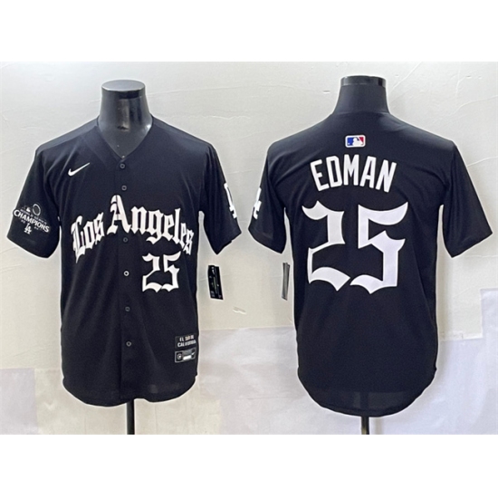 Men's Los Angeles Dodgers #25 Tommy Edman Black Mexico 2025 LA Gothic Style With 2024 World Series Champions Vapor Premier Limited Stitched Baseball Jersey - Ujersey
