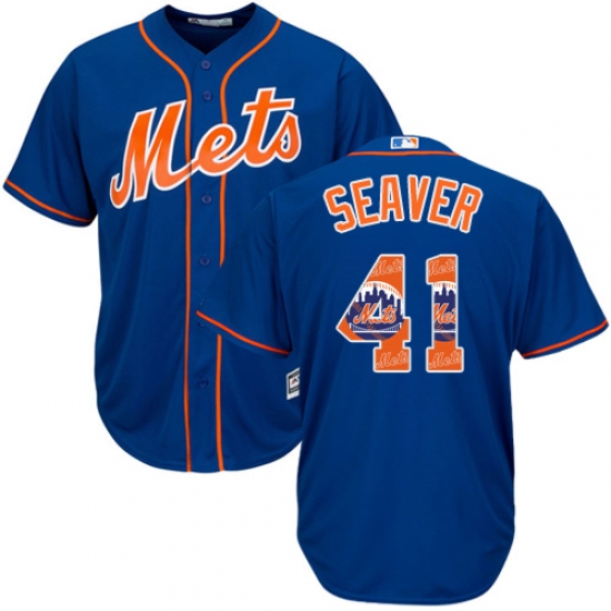 Men's Majestic New York Mets #41 Tom Seaver Authentic Royal Blue Team Logo Fashion Cool Base MLB Jersey - Ujersey