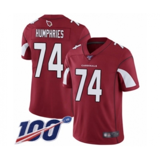 Men's Arizona Cardinals #74 D.J. Humphries Red Team Color Vapor Untouchable Limited Player 100th Season Football Jersey - Ujersey
