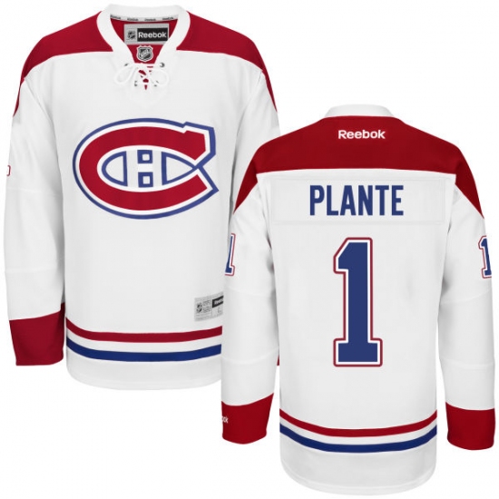 Men's Reebok Montreal Canadiens #1 Jacques Plante Authentic White Away NHL Jersey - Ujersey