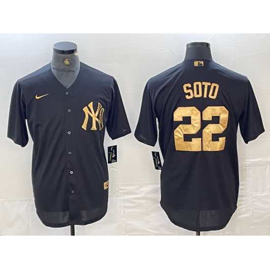 Men's New York Yankees #22 Juan Soto Black Gold Cool Base Stitched Jersey - Ujersey