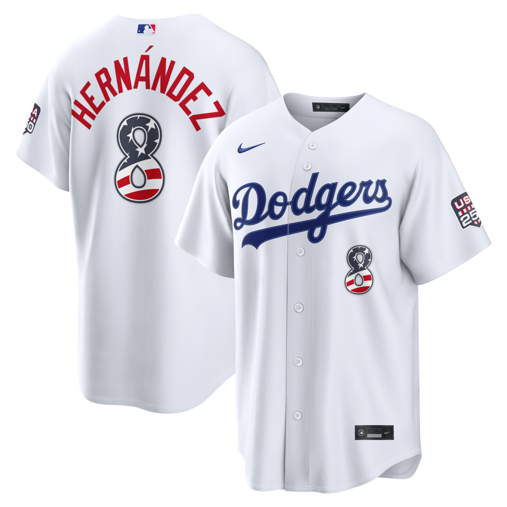 Men's Los Angeles Dodgers Enrique Hernández Nike White USA 250 Fourth of July Home Stadium Jersey - Ujersey