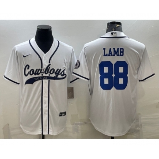 Men's Dallas Cowboys #88 CeeDee Lamb White With Patch Cool Base Stitched Baseball Jersey - Ujersey