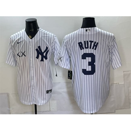 Men's New York Yankees x KAWS #3 Babe Ruth White Stadium Stitched Baseball Jersey - Ujersey