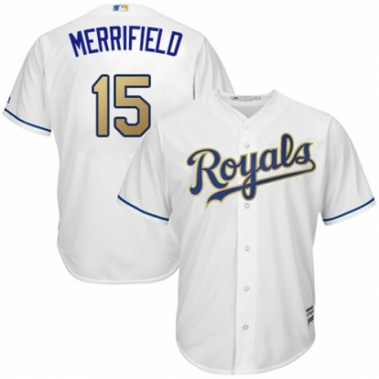 Youth Majestic Kansas City Royals #15 Whit Merrifield Replica White Home Cool Base MLB Jersey - Ujersey