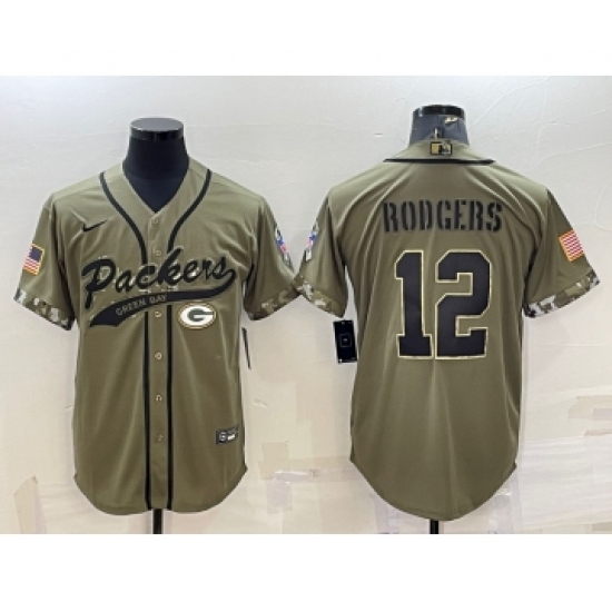 Men's Green Bay Packers #12 Aaron Rodgers Olive 2022 Salute to Service Cool Base Stitched Baseball Jersey - Ujersey