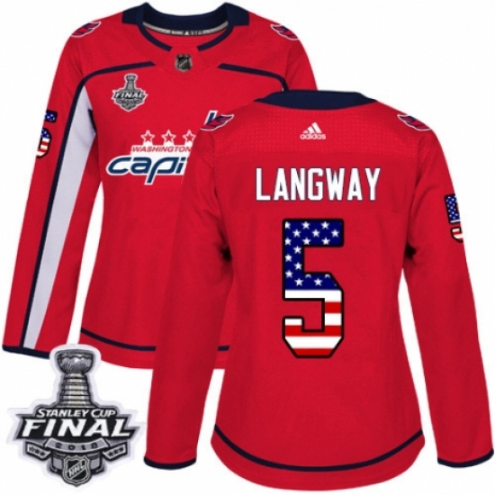 Women's Adidas Washington Capitals #5 Rod Langway Authentic Red USA Flag Fashion 2018 Stanley Cup Final NHL Jersey - Ujersey