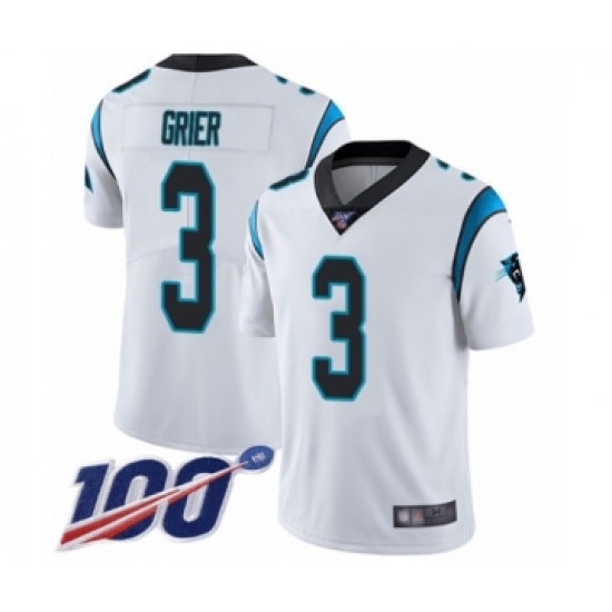 Men's Carolina Panthers #3 Will Grier White Vapor Untouchable Limited Player 100th Season Football Jersey - Ujersey