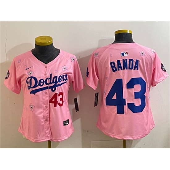 Women's Los Angeles Dodgers #43 Anthony Banda Pink 2025 Tokyo Series Limited Stitched Baseball Jersey(Run Small) - Ujersey