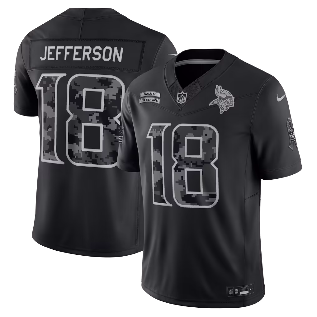 Men's Minnesota Vikings Justin Jefferson Nike Black 2026 Salute to Service Stitched Limited Jersey - ujerseystore
