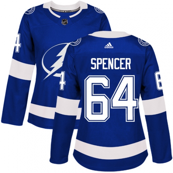 Women's Adidas Tampa Bay Lightning #64 Matthew Spencer Authentic Royal Blue Home NHL Jersey - Ujersey
