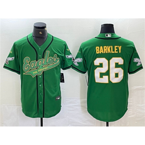Men's Philadelphia Eagles #26 Saquon Barkley Green Gold Cool Base Baseball Stitched Jersey - Ujersey