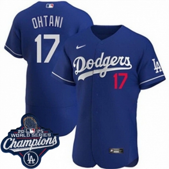 Men's Los Angeles Dodgers 17 Shohei Ohtani Cool Base 2025 World Champions Stitched Baseball Jersey Blue