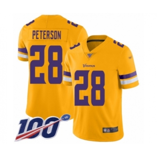 Men's Minnesota Vikings #28 Adrian Peterson Limited Gold Inverted Legend 100th Season Football Jersey - Ujersey