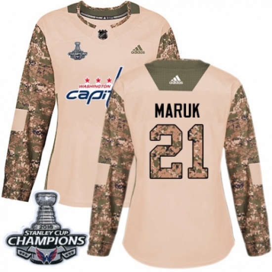 Women's Adidas Washington Capitals #21 Dennis Maruk Authentic Camo Veterans Day Practice 2018 Stanley Cup Final Champions NHL Jersey - Ujersey