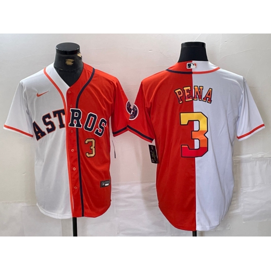 Men's Houston Astros #3 Jeremy Pena Number White Orange Split Stitched Baseball Jersey - Ujersey