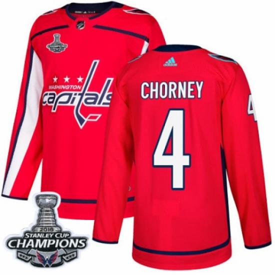 Men's Adidas Washington Capitals #4 Taylor Chorney Authentic Red Home 2018 Stanley Cup Final Champions NHL Jersey - Ujersey