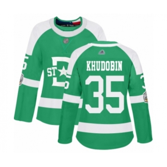 Women's Dallas Stars #35 Anton Khudobin Authentic Green 2020 Winter Classic Hockey Jersey - Ujersey