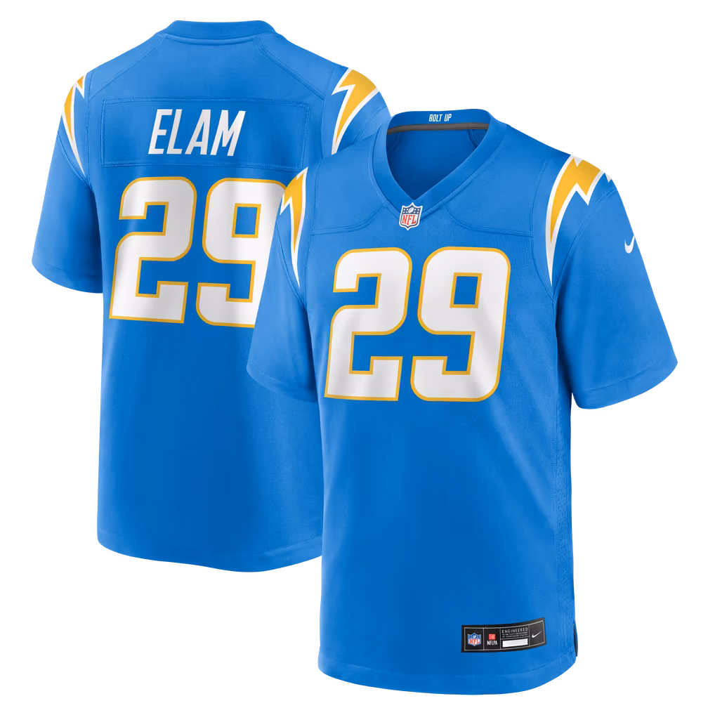 Men's Los Angeles Chargers Kaiir Elam Nike Powder Blue Team Game Jersey