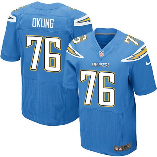 Men's Nike Los Angeles Chargers #76 Russell Okung Elite Electric Blue Alternate NFL Jersey - Ujersey