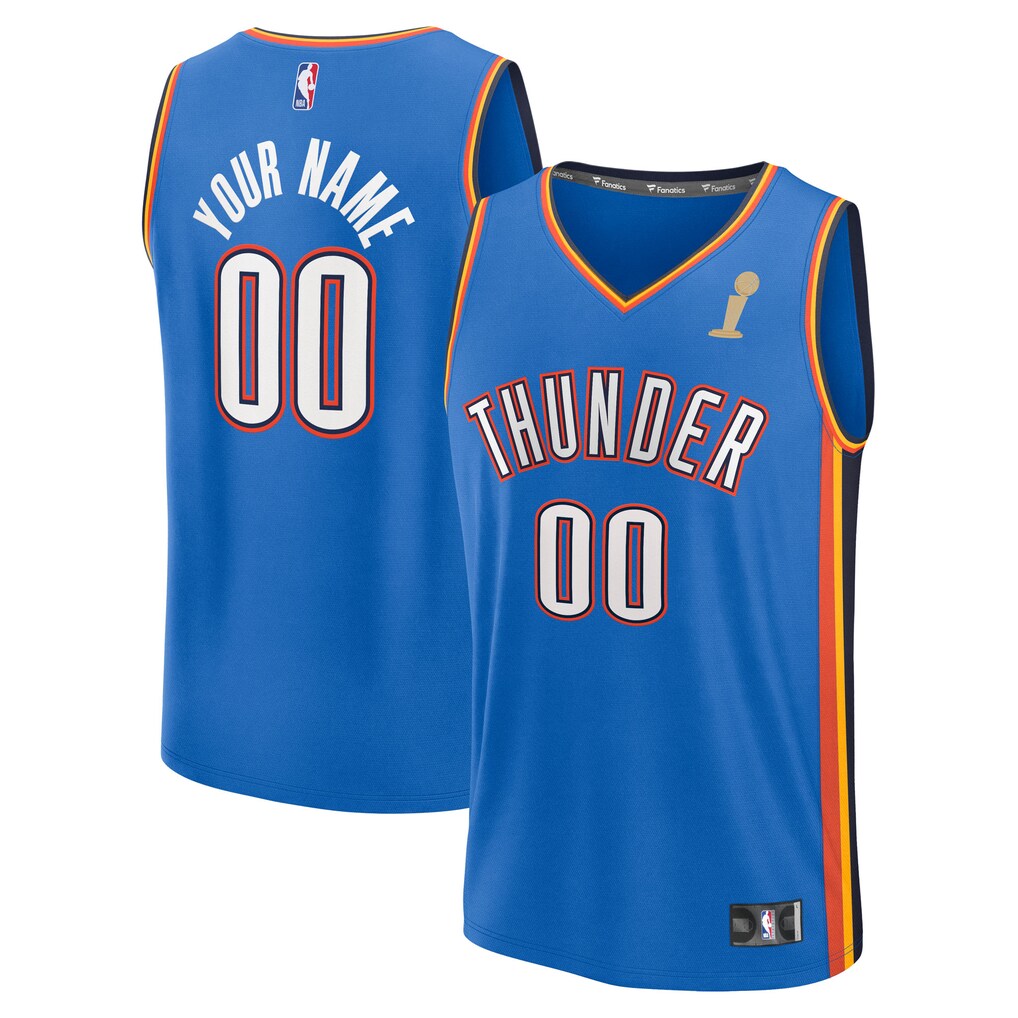 Youth Oklahoma City Thunder Fanatics Blue 2025 NBA Finals Champions Fast Break Replica Custom Jersey - Icon Edition - U-jersey