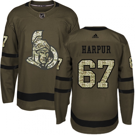 Men's Adidas Ottawa Senators #67 Ben Harpur Authentic Green Salute to Service NHL Jersey - Ujersey