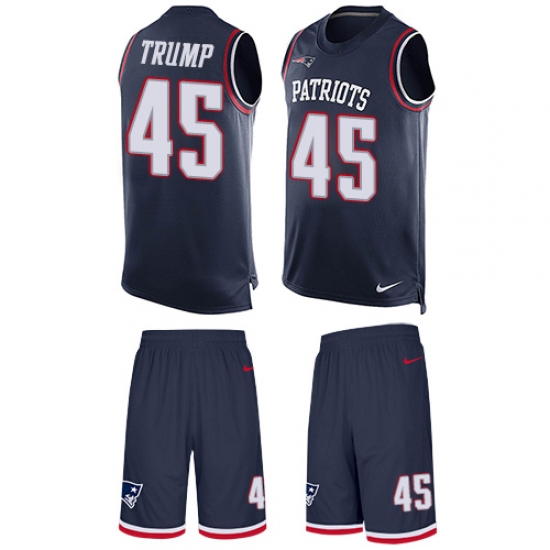 Men's Nike New England Patriots #45 Donald Trump Limited Navy Blue Tank Top Suit NFL Jersey - Ujersey