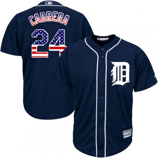Men's Majestic Detroit Tigers #24 Miguel Cabrera Authentic Navy Blue USA Flag Fashion MLB Jersey