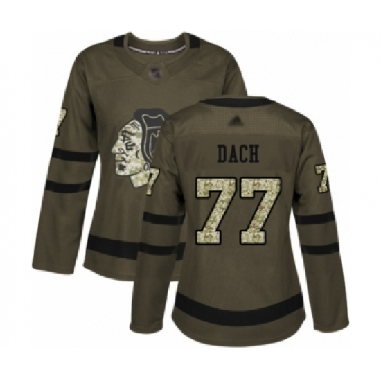 Women's Chicago Blackhawks #77 Kirby Dach Authentic Green Salute to Service Hockey Jersey - Ujersey