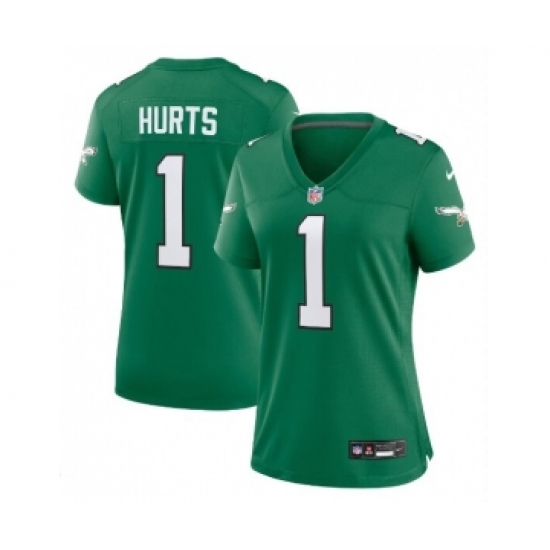 Women's Nike Philadelphia Eagles #1 Jalen Hurts Kelly Green Game Stitched Jersey(Run Small) - Ujersey