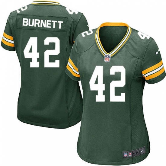 Women's Nike Green Bay Packers #42 Morgan Burnett Game Green Team Color NFL Jersey