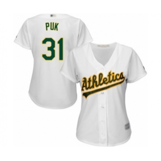 Women's Oakland Athletics #31 A.J. Puk Authentic White Home Cool Base Baseball Player Jersey - Ujersey