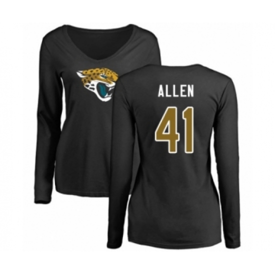 Football Women's Jacksonville Jaguars #41 Josh Allen Black Name & Number Logo Slim Fit Long Sleeve T-Shirt - Ujersey