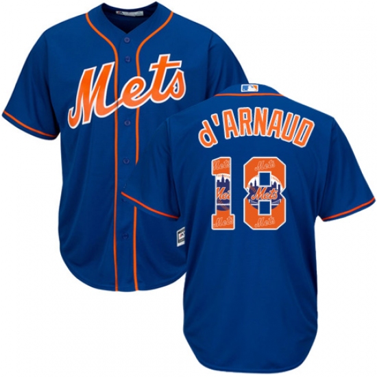 Men's Majestic New York Mets #18 Travis d'Arnaud Authentic Royal Blue Team Logo Fashion Cool Base MLB Jersey - Ujersey
