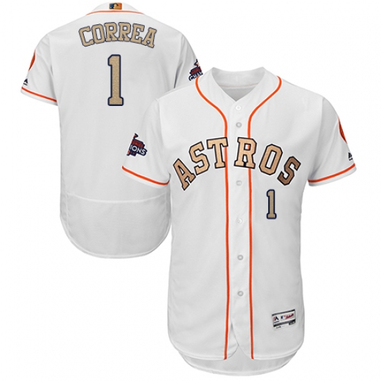Men's Majestic Houston Astros #1 Carlos Correa White 2018 Gold Program Flex Base Authentic Collection MLB Jersey - Ujersey