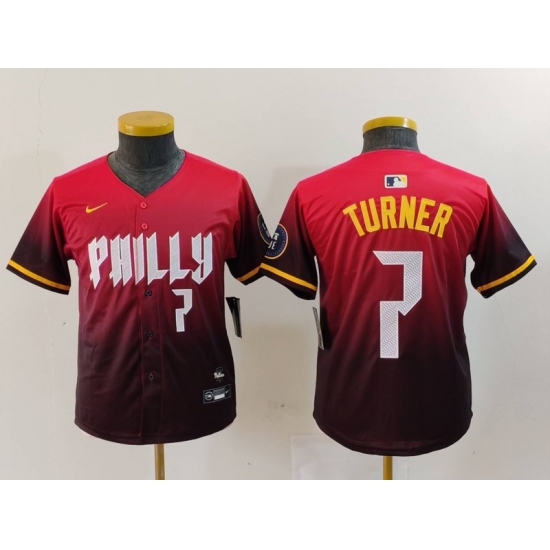 Youth Philadelphia Phillies #7 Trea Turner Number Red 2024 City Connect Limited Jersey - Ujersey