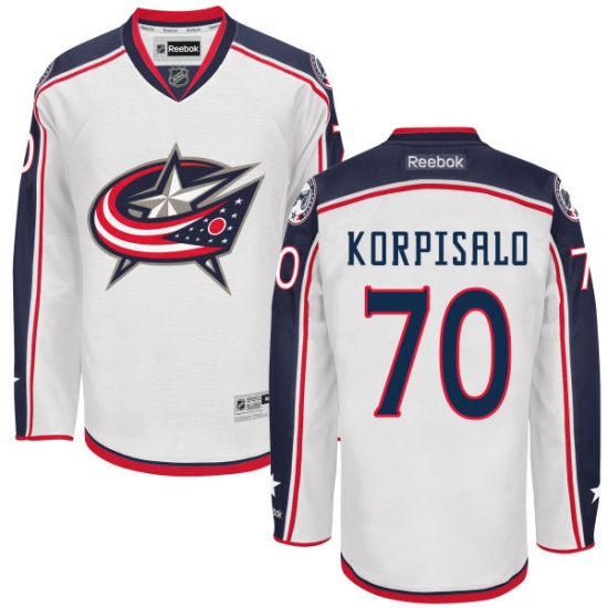 Women's Reebok Columbus Blue Jackets #70 Joonas Korpisalo Authentic White Away NHL Jersey - Ujersey