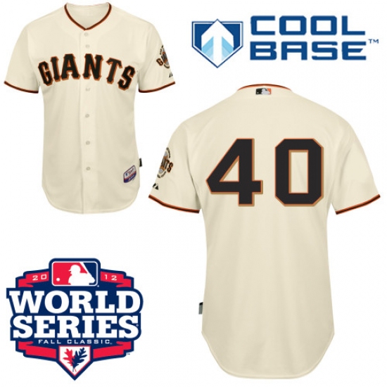 Men's Majestic San Francisco Giants #40 Madison Bumgarner Replica Cream Cool Base 2012 World Series Patch MLB Jersey - Ujersey