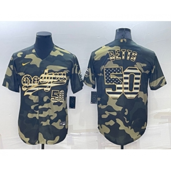 Men's Los Angeles Dodgers #50 Mookie Betts Olive Cool Base Stitched Baseball Jersey - Ujersey