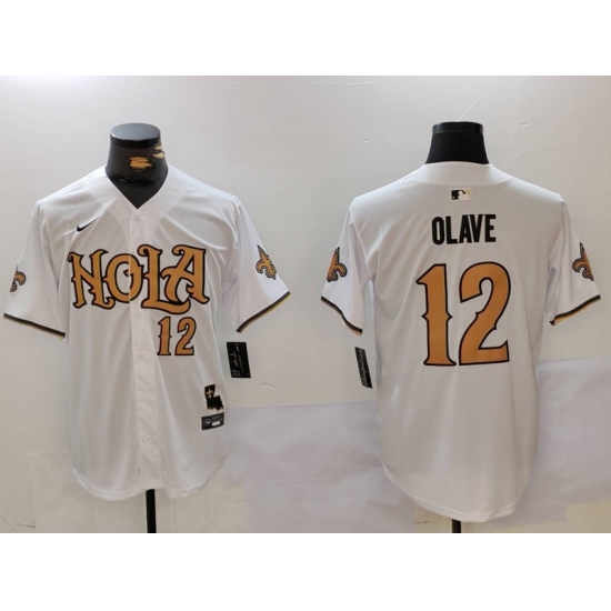 Men's New Orleans Saints #12 Chris Olave Number White Nola Baseball Jersey - Ujersey