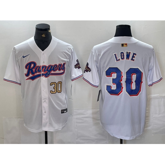 Men's Texas Rangers #30 Nathaniel Lowe Number White 2024 Gold Collection Limited Cool Base Jersey - Ujersey