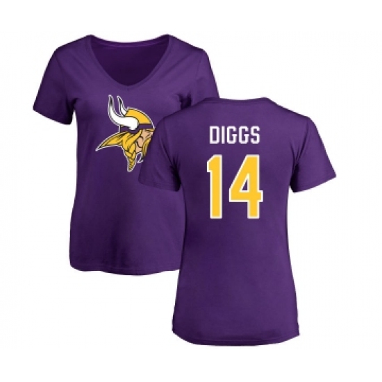 Football Women's Minnesota Vikings #14 Stefon Diggs Purple Name & Number Logo Slim Fit T-Shirt - Ujersey