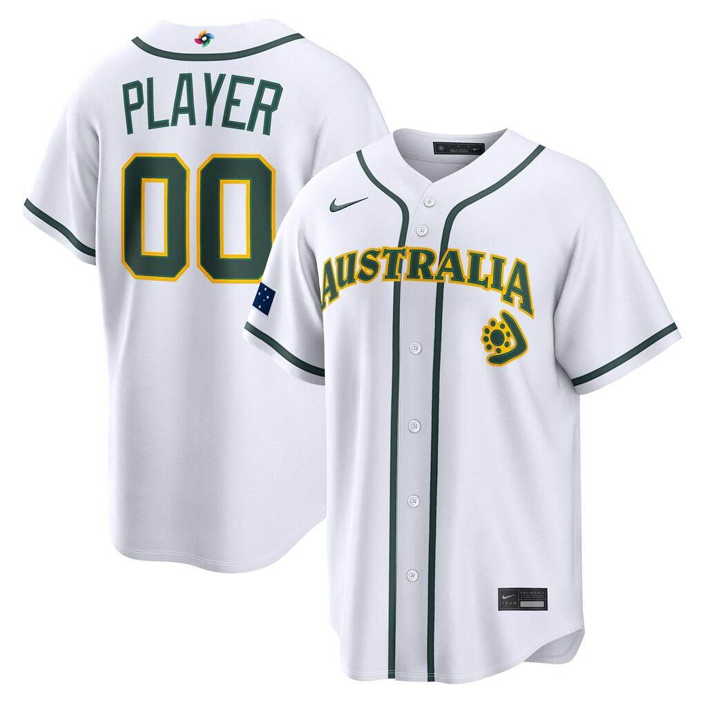 Men's Australia Baseball Nike White 2026 World Baseball Classic Home Pick-A-Player Jersey
