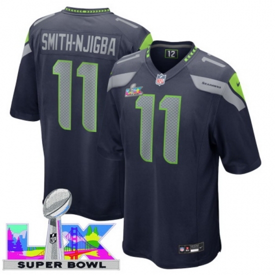 Men's Seattle Seahawks #11 Jaxon Smith-Njigba Blue 2025 2026 Super Bowl LX F U S E Stitched Jersey - Ujersey