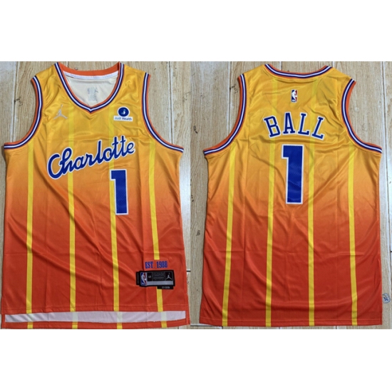 Men's Charlotte Hornets #1 LaMelo Ball Orange 2025-26 City Edition Stitched Basketball Jersey - Ujersey